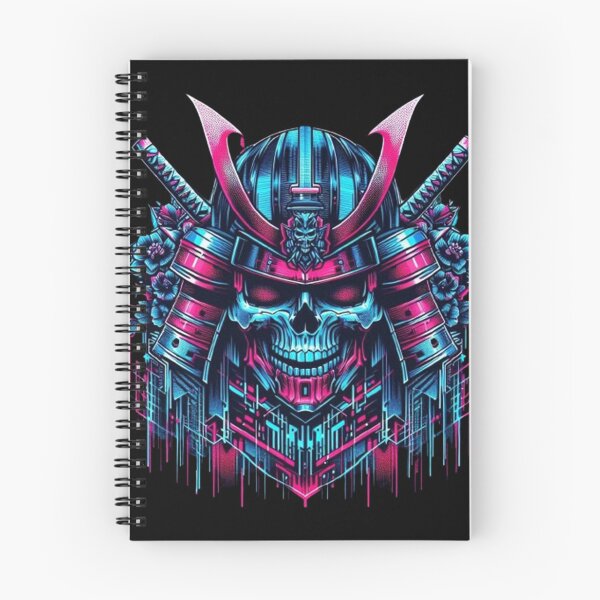 Item preview, Cyberpunk Samurai Skull with Neon Blossoms designed and sold by Dogandesighn.