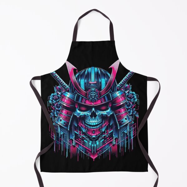 Item preview, Cyberpunk Samurai Skull with Neon Blossoms designed and sold by Dogandesighn.