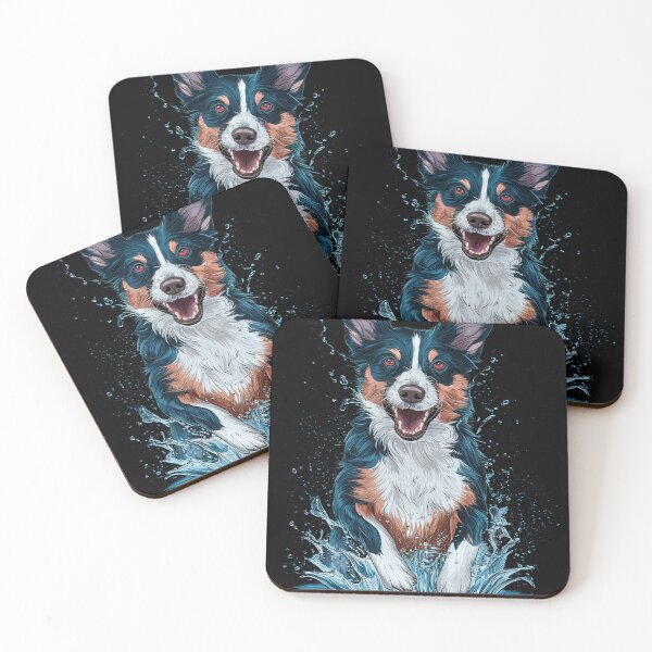 Item preview, Joyful Border Collie Leaping Out of Water Illustration designed and sold by AnimalAirtistry.