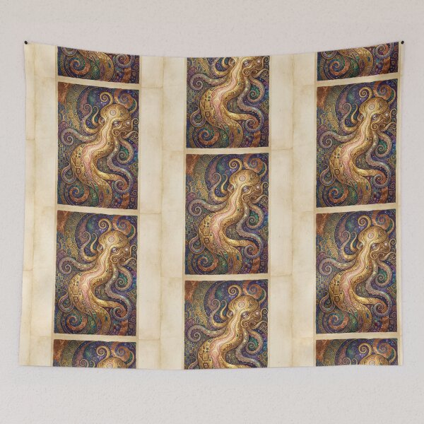 Item preview, Eldritch Golden Serpent creature of folklore watercolor artwork illustration designed and sold by Vintage Designs +.