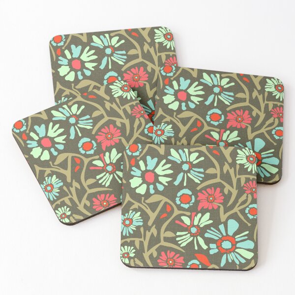 Item preview, Desert. Turquoise flowers on a khaki background designed and sold by Alex  Blud.