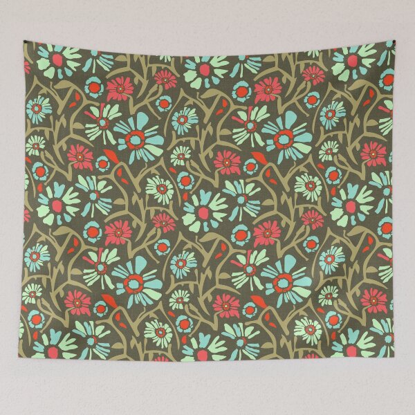 Item preview, Desert. Turquoise flowers on a khaki background designed and sold by Alex  Blud.