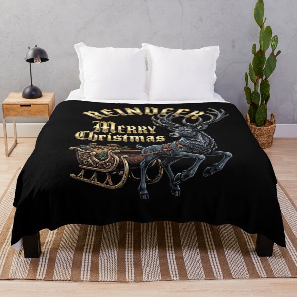 Item preview, Vintage Reindeer Sleigh Merry Christmas Gold Typography Gift designed and sold by SoulenCify.