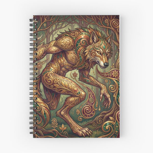 Item preview, Klimt style Werewolf Golden Transformation creature of folklore watercolor artwork illustration designed and sold by Vintage Designs +.