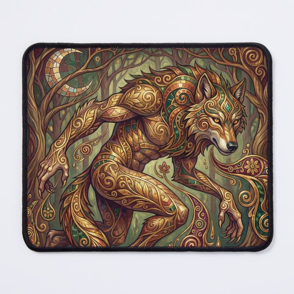 Item preview, Klimt style Werewolf Golden Transformation creature of folklore watercolor artwork illustration designed and sold by Vintage Designs +.