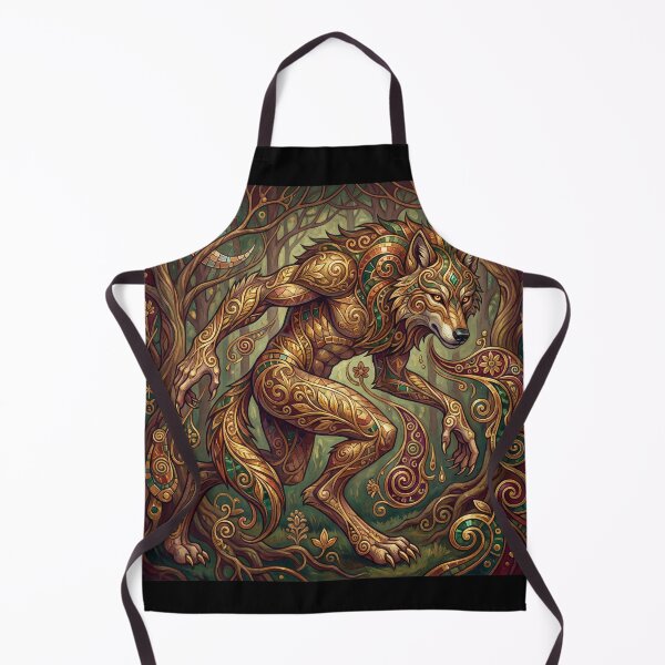Item preview, Klimt style Werewolf Golden Transformation creature of folklore watercolor artwork illustration designed and sold by Vintage Designs +.