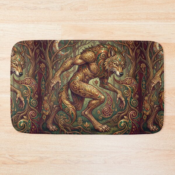 Item preview, Klimt style Werewolf Golden Transformation creature of folklore watercolor artwork illustration designed and sold by Vintage Designs +.