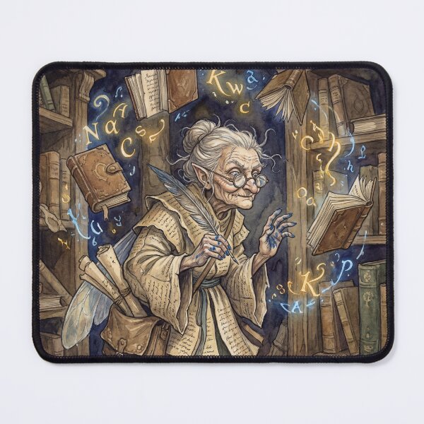 Item preview, Fairy Librarian creature of folklore watercolor artwork illustration designed and sold by Vintage Designs +.