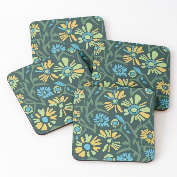 Item preview, Desert. Blue and green flowers on a dark green background designed and sold by Alex  Blud.