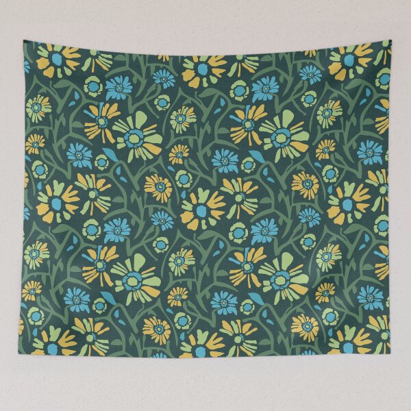 Item preview, Desert. Blue and green flowers on a dark green background designed and sold by Alex  Blud.