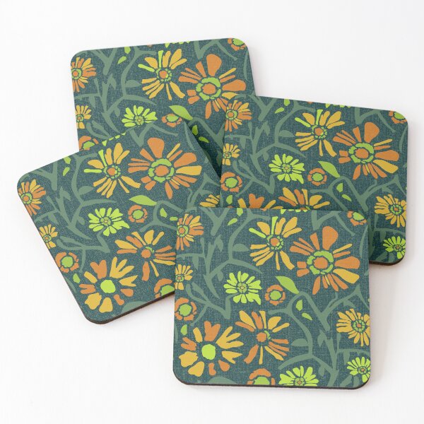 Item preview, Desert. Green and orange flowers on a dark green background designed and sold by Alex  Blud.