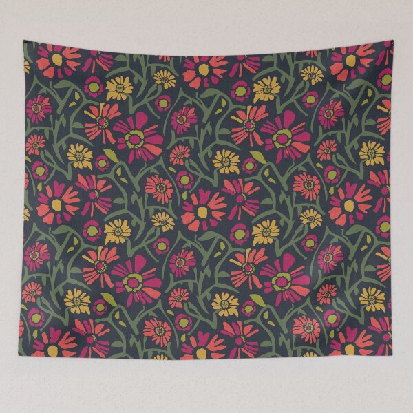 Item preview, Desert. Pink and orange flowers on a dark green background designed and sold by Alex  Blud.