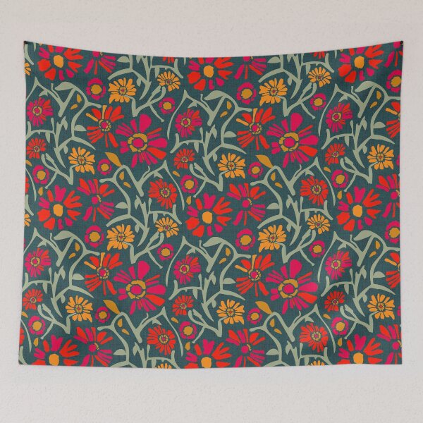 Item preview, Desert. Red and orange flowers on a dark green background designed and sold by Alex  Blud.