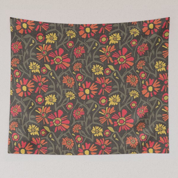 Item preview, Desert. Red and orange flowers on a dark khaki background designed and sold by Alex  Blud.