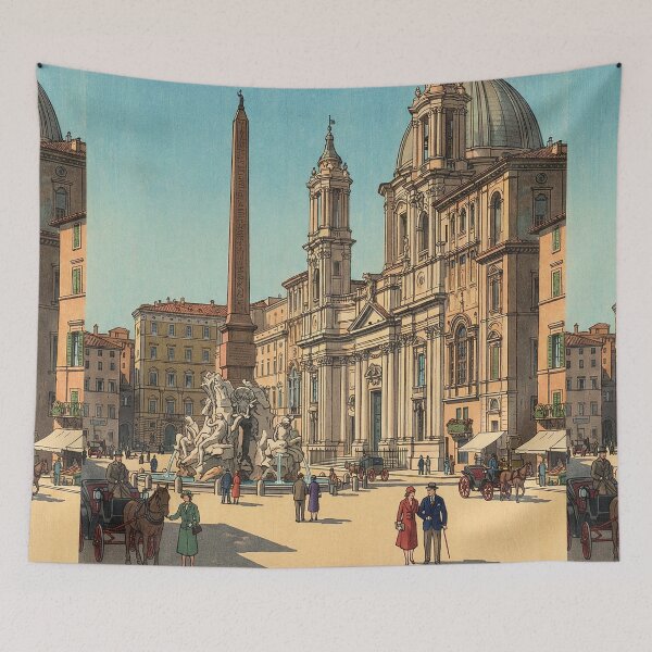 Item preview, Piazza Navona Rome Japanese Woodblock Print designed and sold by Takeda-art.
