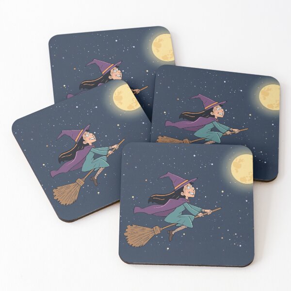 Item preview, Cartoon Witch Flying on a Broom Under the Moon designed and sold by Kristeen-30.