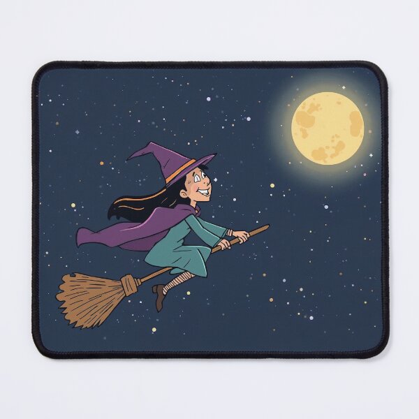 Item preview, Cartoon Witch Flying on a Broom Under the Moon designed and sold by Kristeen-30.