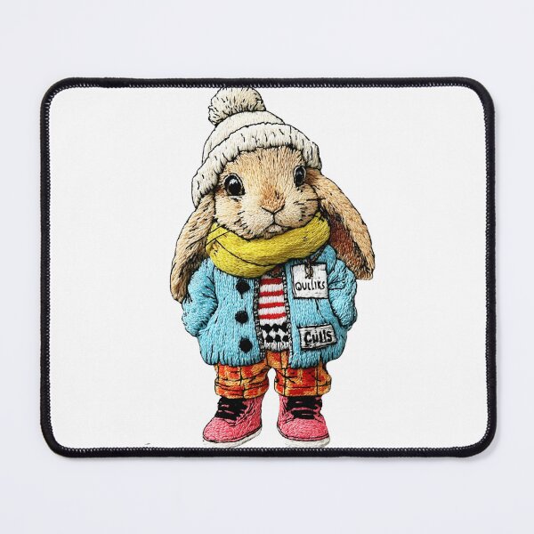 Item preview, Cozy Embroidered Bunny in Winter Outfit | Cute Handcrafted Animal Illustration designed and sold by olenadykun.ai.