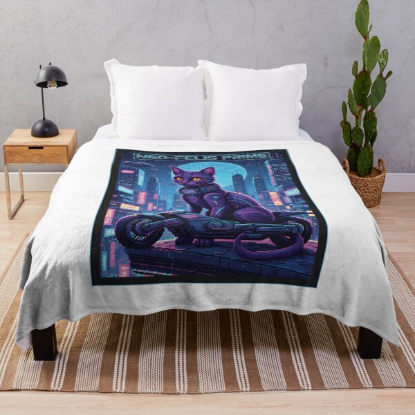 Item preview, Neo-Felis Prime: Cyberpunk Cat on Hoverbike | Pixel Art Synthwave Motorcycle Rider designed and sold by SylwiaPrint.