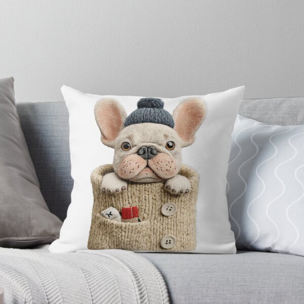 Item preview, Cozy French Bulldog in Knitted Pocket – Cute Winter Dog Illustration designed and sold by olenadykun.ai.