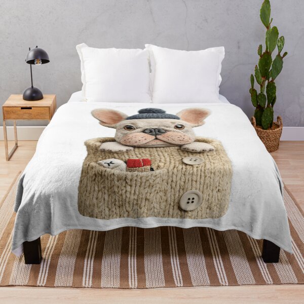 Item preview, Cozy French Bulldog in Knitted Pocket – Cute Winter Dog Illustration designed and sold by olenadykun.ai.