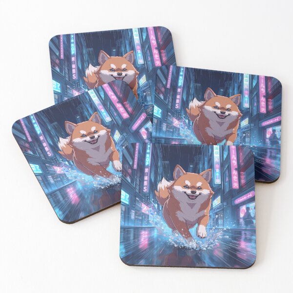 Item preview, Cyberpunk Shiba Runner – Neon Anime Dog in Rainy City designed and sold by Visualynx.