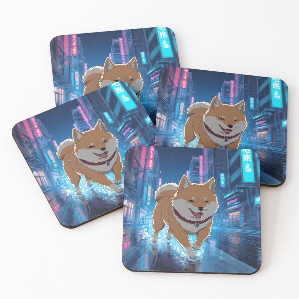 Item preview, Cyberpunk Shiba Runner – Neon Anime Dog in Rainy City designed and sold by Visualynx.