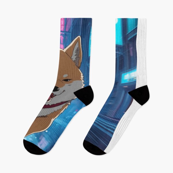 Item preview, Cyberpunk Shiba Runner – Neon Anime Dog in Rainy City designed and sold by Visualynx.
