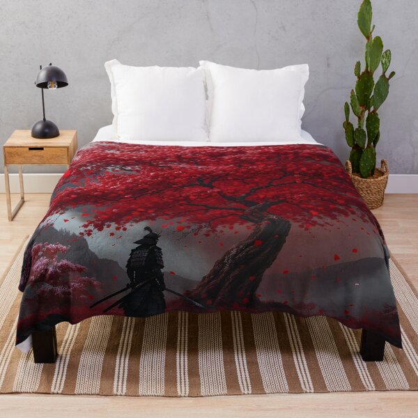 Item preview, Lone Samurai Under the Crimson Sakura Storm – Cinematic Japanese Landscape Wall Art | Cherry Blossom Tree, Katana, Red Sun designed and sold by ColorSplash123.