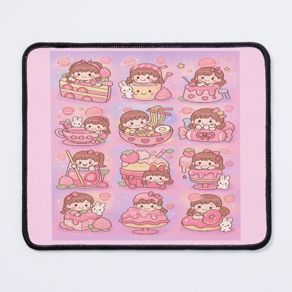 Item preview, Kawaii Strawberry Space Snack Girl & Bunny Dessert designed and sold by POD DYNASTY | Original Print On Demand T-Shirt Graphics.