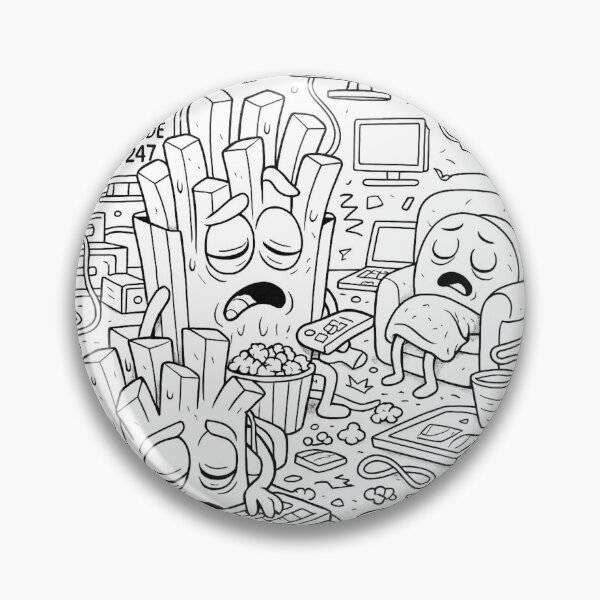 Item preview, Binge-Watching Fries – Funny Cartoon Coloring Page designed and sold by ComedyInkFactor.