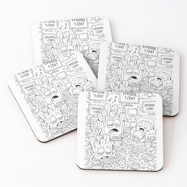 Item preview, Binge-Watching Fries – Funny Cartoon Coloring Page designed and sold by ComedyInkFactor.
