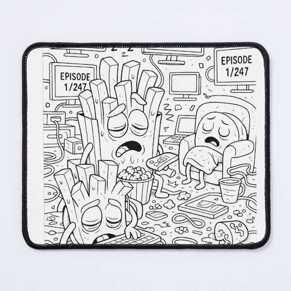 Item preview, Binge-Watching Fries – Funny Cartoon Coloring Page designed and sold by ComedyInkFactor.
