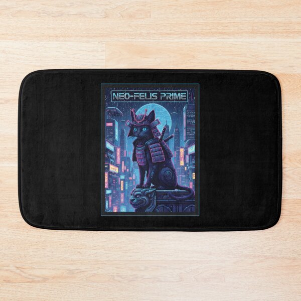 Item preview, Neo-Felis Prime: Cyberpunk Samurai Cat Pixel Art | Synthwave Retro Futurism designed and sold by SylwiaPrint.