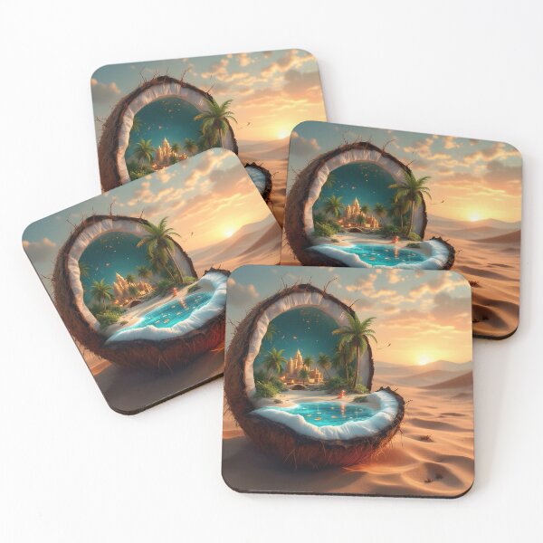 Item preview, Coconut Paradise Oasis • Surreal Tropical Desert Dream designed and sold by DreamyWallVibes.