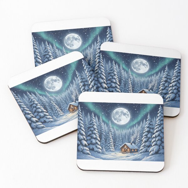 Item preview, "Winter Cabin Aurora Northern Lights - Snowy Forest Moon Christmas Gift" designed and sold by jkaestheticss.