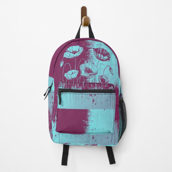 Item preview, Neon Turquoise Purple Etched Grunge Poppies Stamp Sketch designed and sold by TackyTime.