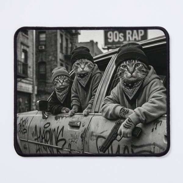 Item preview, Gangster Cats Thug Life | 90s Hip Hop Style Black & White designed and sold by AMICO77.