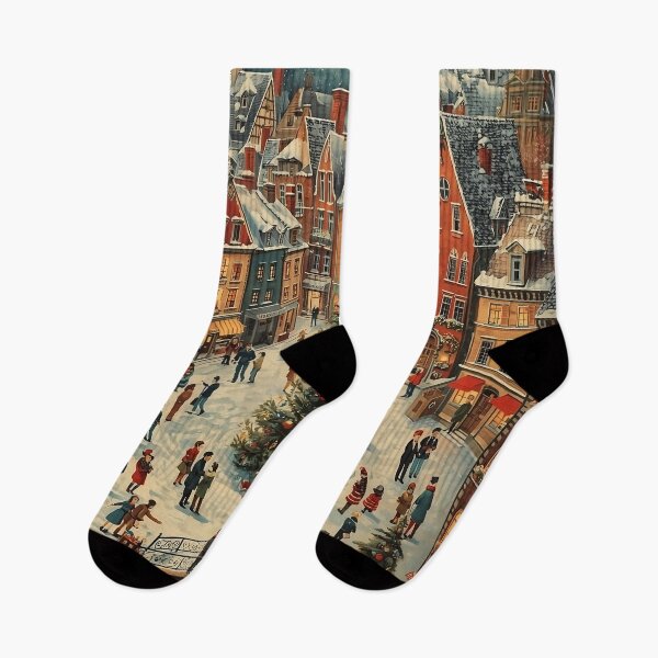 Item preview, Cozy Winter Town Art – Christmas Aesthetic Wall Print designed and sold by AMPrintsArt.