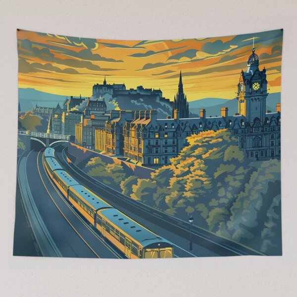 Item preview, Edinburgh Sunset Express – Vintage Travel Poster Art designed and sold by Scotland - The Saltire Collection.