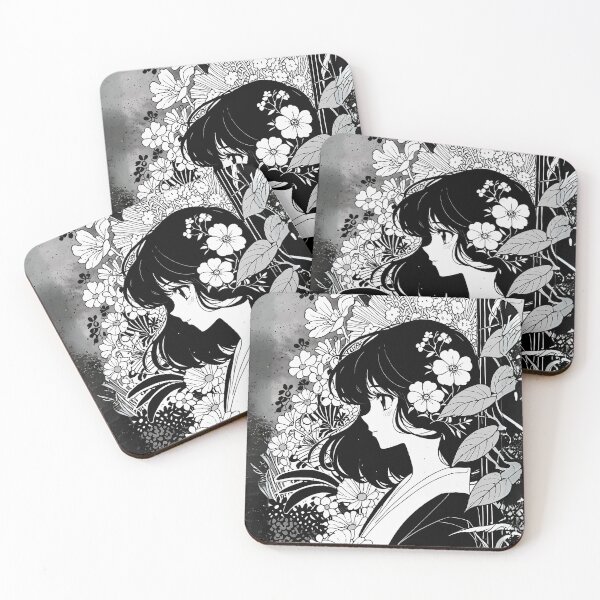 Aperçu de l'œuvre Anime asiatique en noir et blanc, fille manga, fleurs sauvages créée et vendue par TackyTime.