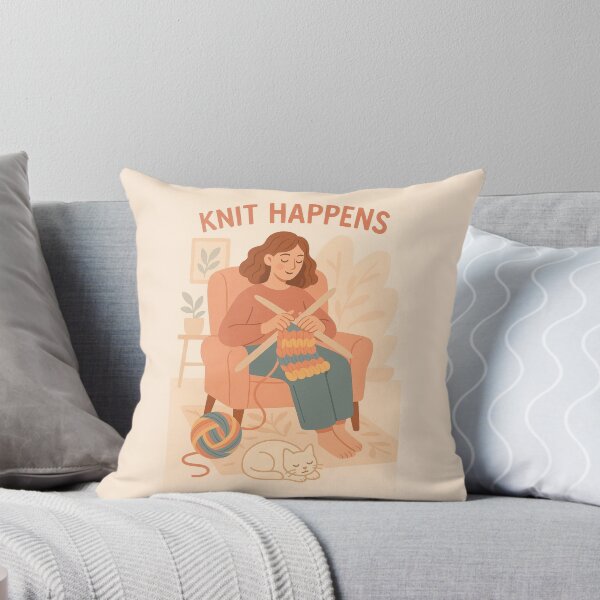 Item preview, Knit Happens Knitting Watercolor Cozy Cat Illustration Hobby Creative Craft designed and sold by Annika Shurafa.