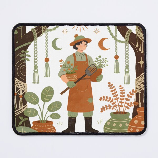 Item preview, Cottagecore Botanist Illustration with Macrame Textures and Celestial Elements designed and sold by Cherrydora.