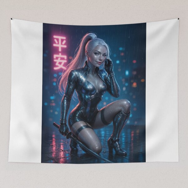 Item preview, Sparklingsilver cyber warrior katana neon rain designed and sold by CathryneDelamort.