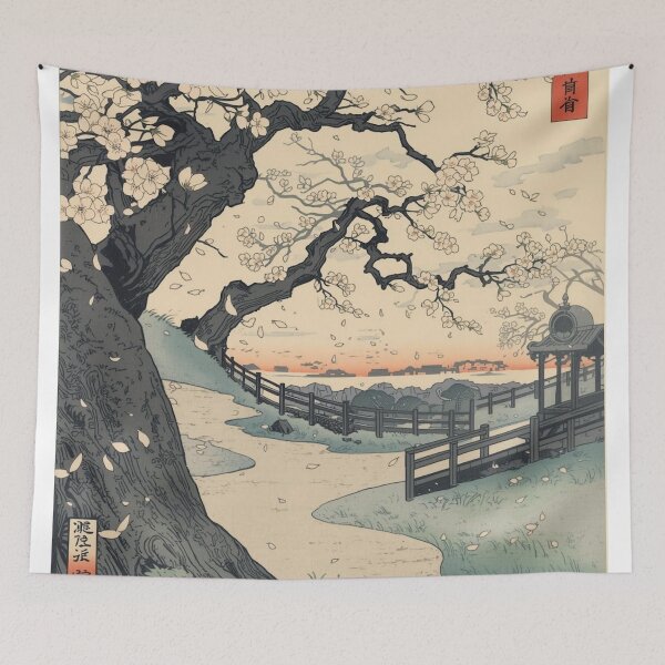 Item preview, Misty Spring Plum Blossom Grove – Edo Ukiyo-e Japanese Landscape designed and sold by Vandy Fullam.