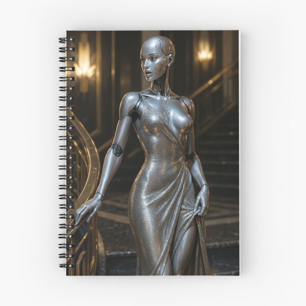 Item preview, Sparklingsilver robot in elegant gown on stairs designed and sold by CathryneDelamort.