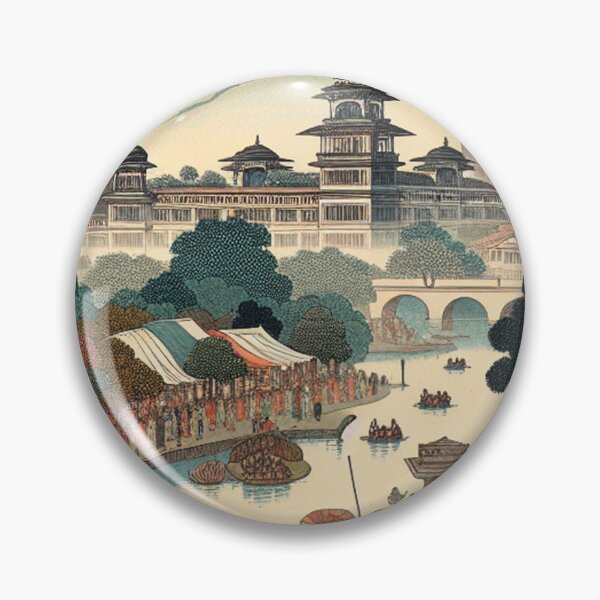 Item preview, Pune India Ukiyo-e Landscape – Shaniwar Wada, Hills & Pastel Edo Art designed and sold by Vandy Fullam.