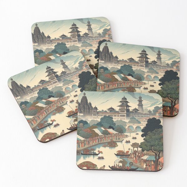 Item preview, Pune India Ukiyo-e Landscape – Shaniwar Wada, Hills & Pastel Edo Art designed and sold by Vandy Fullam.