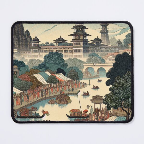 Item preview, Pune India Ukiyo-e Landscape – Shaniwar Wada, Hills & Pastel Edo Art designed and sold by Vandy Fullam.