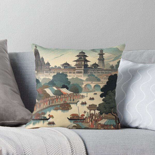 Item preview, Pune India Ukiyo-e Landscape – Shaniwar Wada, Hills & Pastel Edo Art designed and sold by Vandy Fullam.